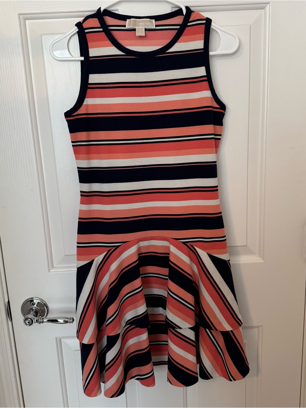 Michael Kors Coral, Navy & Cream Striped Knit Top
